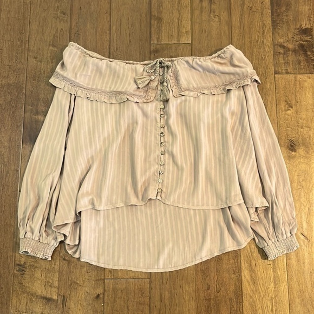 On You Light Brown Long Sleeve Peasant Blouse